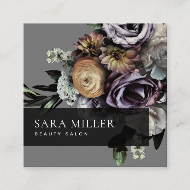 Autumn Dark Moody Floral Bouquet Square Business Card (Front)