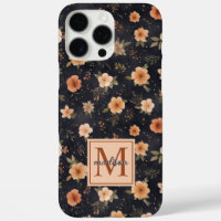 Autumn Dark Moody Terracotta Floral Monogram Name