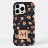 Autumn Dark Moody Terracotta Floral Monogram Name