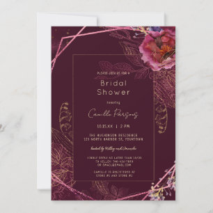 Autumn Dark Wine Floral Tracery Bridal Shower Invitation