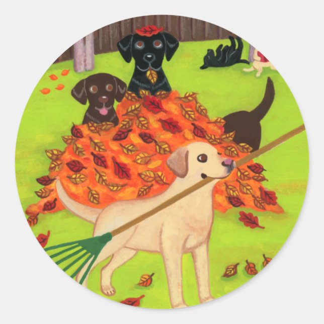Autumn Day Labradors Classic Round Sticker (Front)