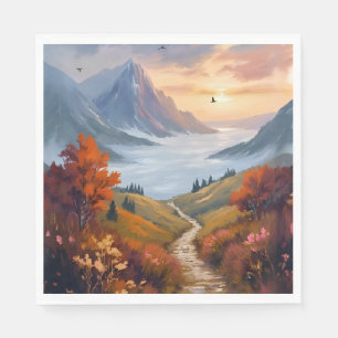 Autumn Daydreams Fall Mountain Landscape Painted Napkin