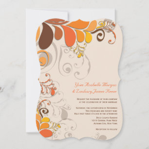 Autumn Deco Floral Swirls Wedding 2in1 Invite