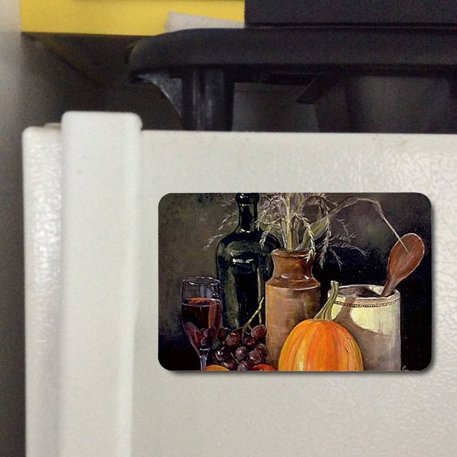 Autumn Decorations on Table, Pumpkin, Fruit, Drink Magnet (Autumn Table Decor Pumpkin, Fruit, Drink Flexible Magnet)