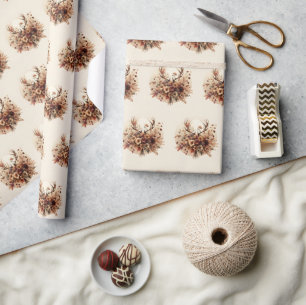 Autumn Deer Antler Bouquet Wrapping Paper