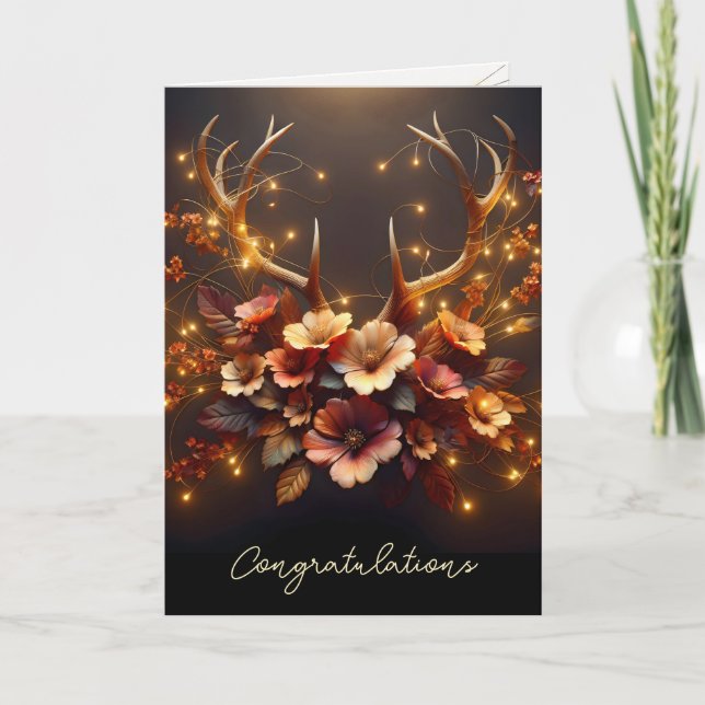 Autumn Deer Antlers With Wedding Lights Card (Front)