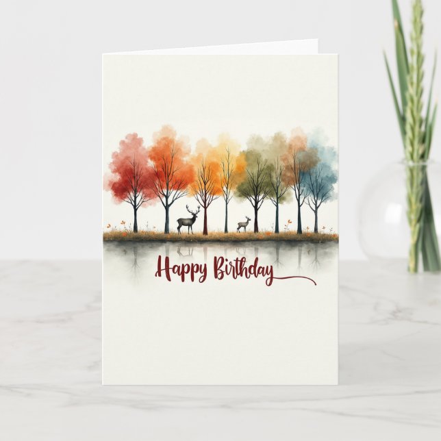 Autumn Deer Birthday Card (Front)