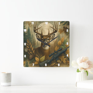 Autumn Deer Enthusiasts Hunter's Forest  Square Wall Clock