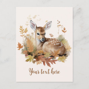 Autumn Deer Fawn Fall Leaves Postcard