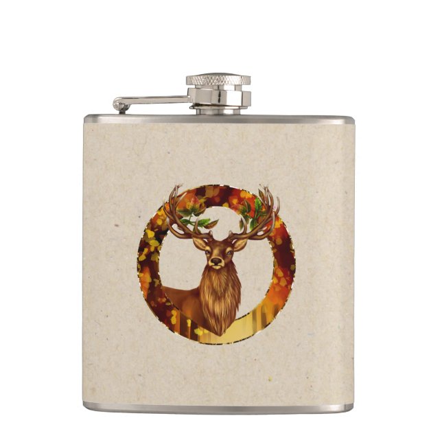 Autumn Deer Vinyl Wrapped Flask (Front)