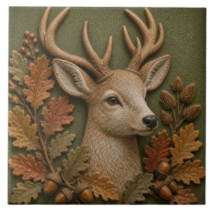 Autumn Deer Woodland Animal Ceramic Tile