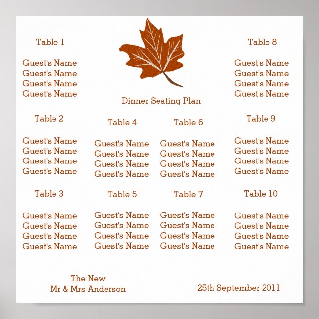 Autumn Design Wedding Seating Plan Poster (Front)