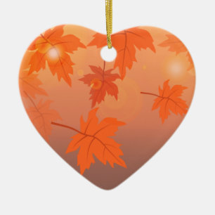 Autumn design with maple leaves and bokeh effect ceramic ornament