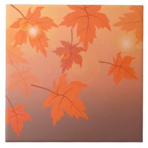Autumn design with maple leaves and bokeh effect  ceramic tile