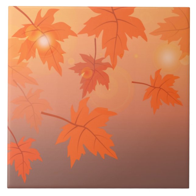 Autumn design with maple leaves and bokeh effect  ceramic tile (Front)