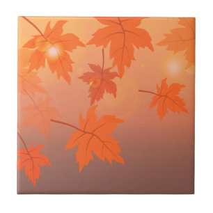 Autumn design with maple leaves and bokeh effect  ceramic tile