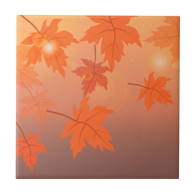 Autumn design with maple leaves and bokeh effect  ceramic tile (Front)