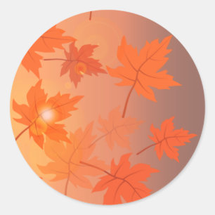 Autumn design with maple leaves and bokeh effect  classic round sticker