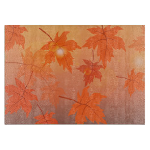 Autumn design with maple leaves and bokeh effect cutting board