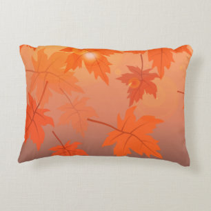 Autumn design with maple leaves and bokeh effect  decorative cushion