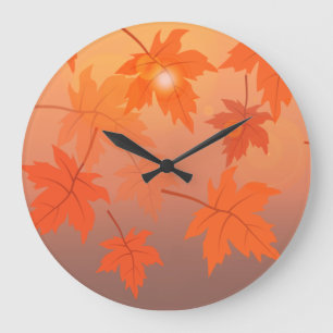 Autumn design with maple leaves and bokeh effect large clock