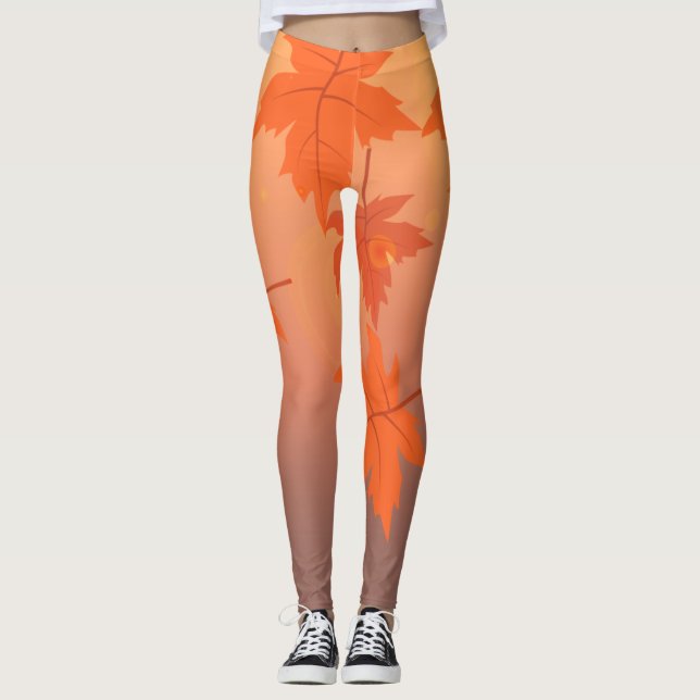 Autumn design with maple leaves and bokeh effect  leggings (Front)