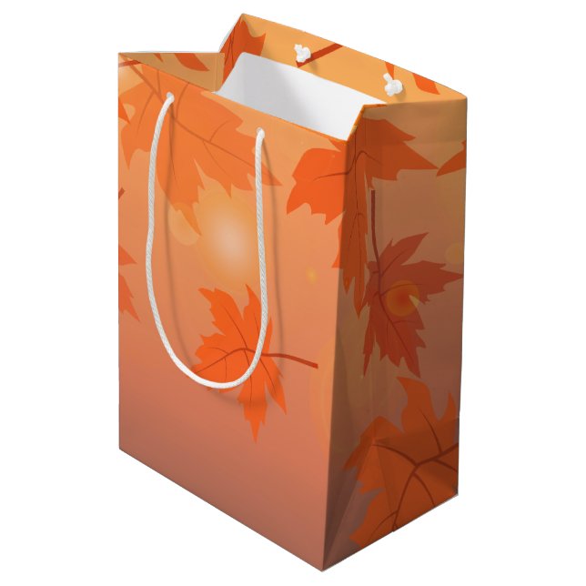 Autumn design with maple leaves and bokeh effect   medium gift bag (Back Angled)