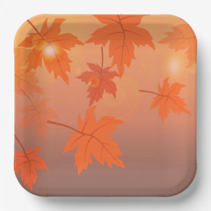 Autumn design with maple leaves and bokeh effect paper plate