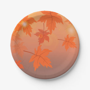Autumn design with maple leaves and bokeh effect paper plate