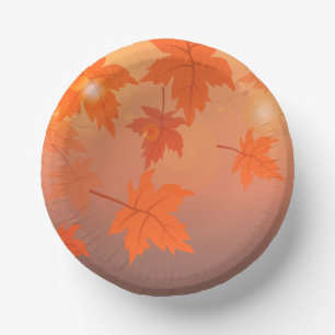 Autumn design with maple leaves and bokeh effect paper plate