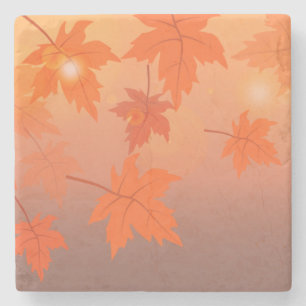 Autumn design with maple leaves and bokeh effect stone coaster