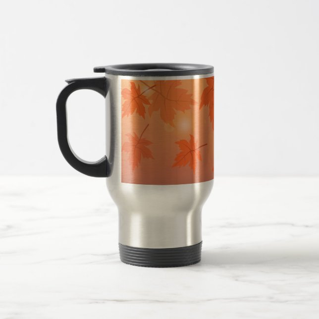 Autumn design with maple leaves and bokeh effect  travel mug (Left)