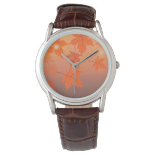 Autumn design with maple leaves and bokeh effect watch