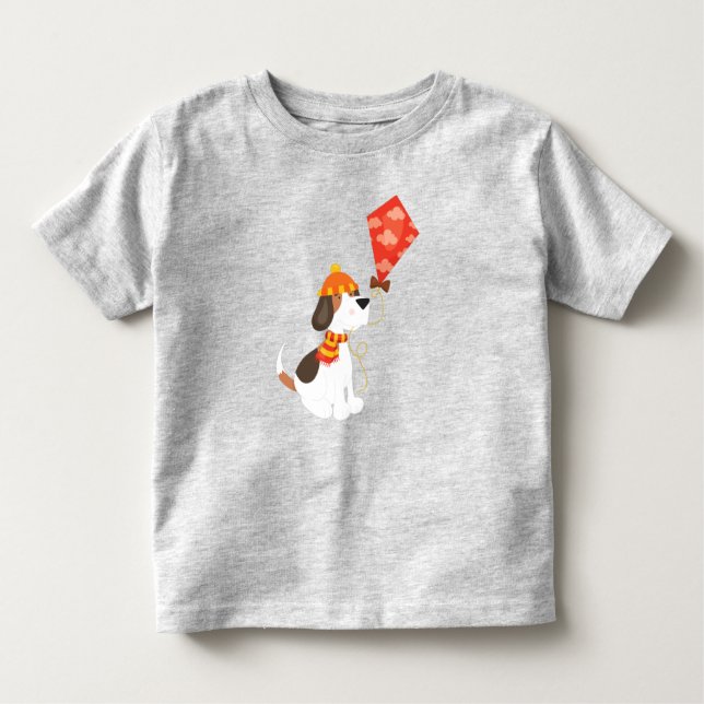 Autumn Dog, Cute Dog, Dog With Kite, Scarf, Hat Toddler T-Shirt (Front)