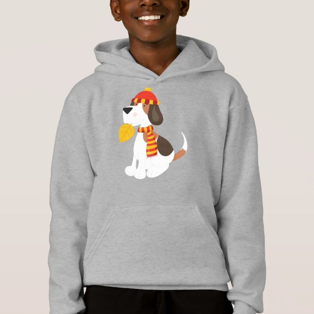 Autumn Dog, Cute Dog, Scarf, Hat, Autumn Leaves (Front)