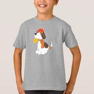 Autumn Dog, Cute Dog, Scarf, Hat, Autumn Leaves T-Shirt