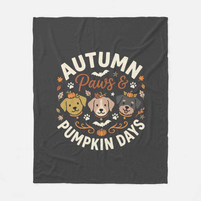 Autumn Dog Pumpkin Paws Fleece Blanket (Front)