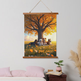 Autumn Dogs Resting Under Big Tree Hanging Tapestry