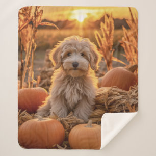 Autumn Doodle Dog Sherpa Blanket