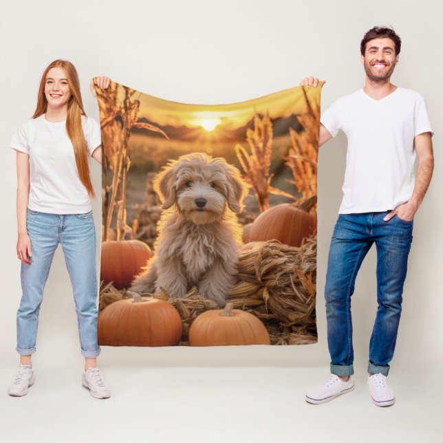 Autumn Doodle Pup Fleece Blanket (In Situ)