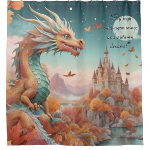 Autumn Dragon Dream Castle Starry Night Text Shower Curtain