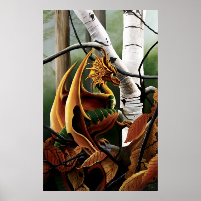 Autumn Dragon Orange Green Fantasy Poster (Front)