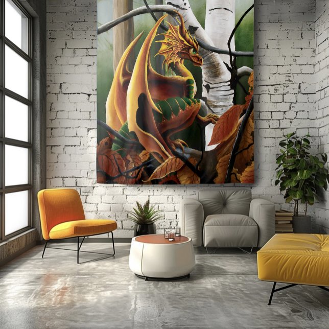 Autumn Dragon Orange Green Fantasy Tapestry (Creator Uploaded)