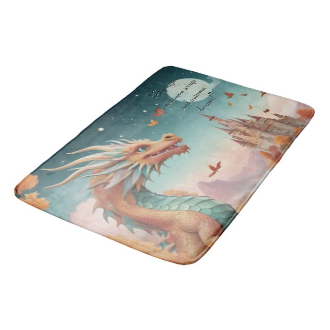 Autumn Dragon River Castle Starry Night Text Bath Mat (Angled)