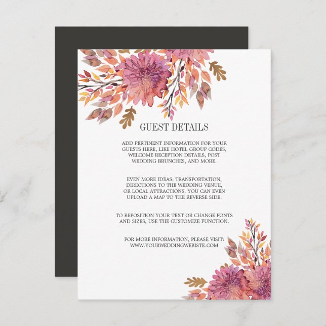 Autumn Dream | Elegant Wedding GUEST DETAILS Invitation (Front/Back)