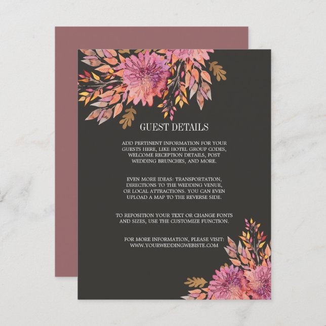 Autumn Dream | Elegant Wedding GUEST DETAILS Invitation (Front/Back)