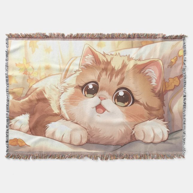  “Autumn Dream Scottish Fold” Cute Scottish Fold Throw Blanket (Front)