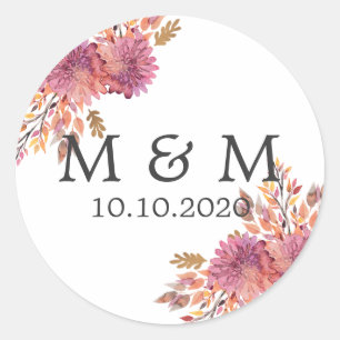 Autumn Dream Wedding Classic Monogram Round Sticker