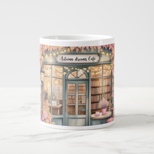 Autumn Dreams Café  Tasses — Cozy Floral Bookshop  Large Coffee Mug (Front)