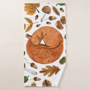 Autumn Dreams: Watercolor Squirrel Haven Bath Towel